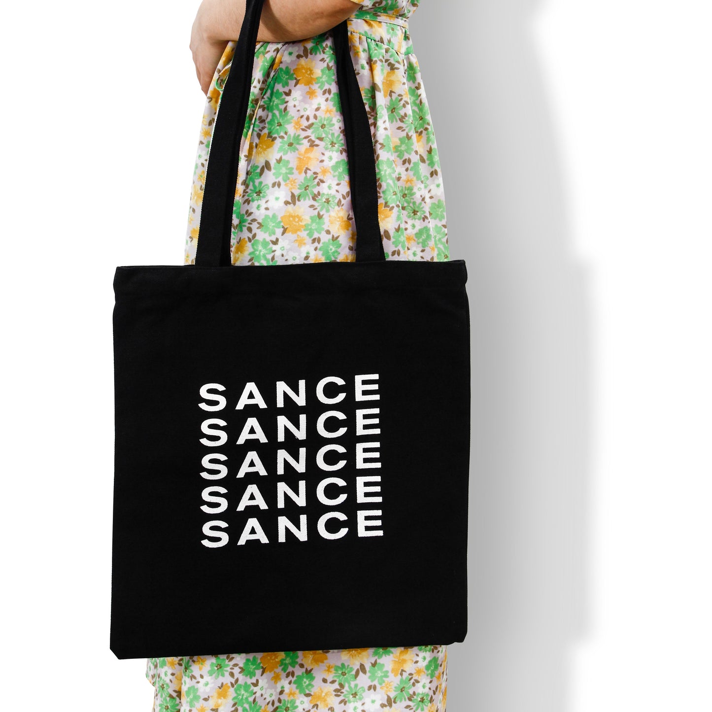 SANCE Tote Bags black repeat logo LGBTQIA singles solterxs solteras solteros gay lesbian queer trans bisexual dating in real life